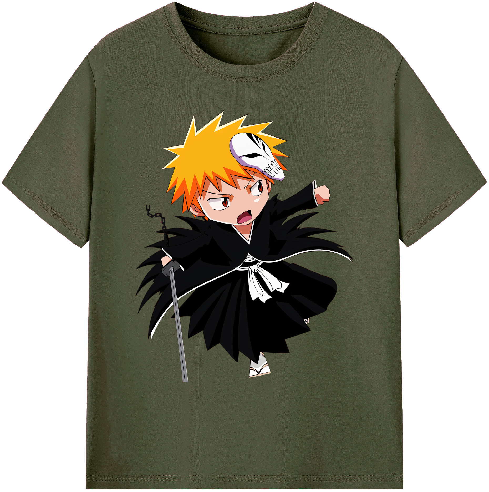 （画像用） ブリーチ 黒崎一護（くろさき いちご）BLEACH Kurosaki Ichigo 綿100％ メンズ半袖Tシャツ｜肌触りやわらか＆通気性